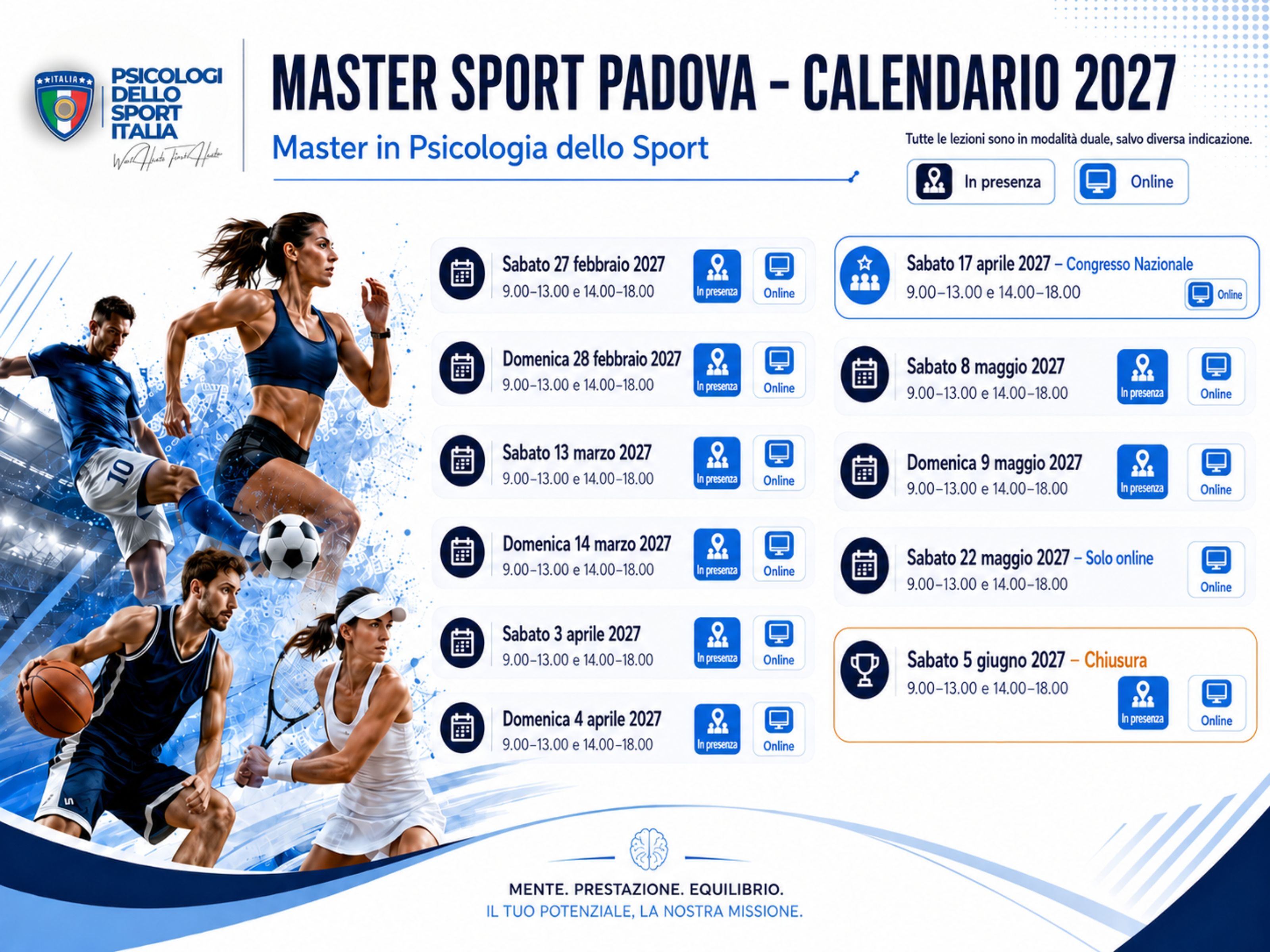 calednario Master psicologi dello sport 21 edizione 2027